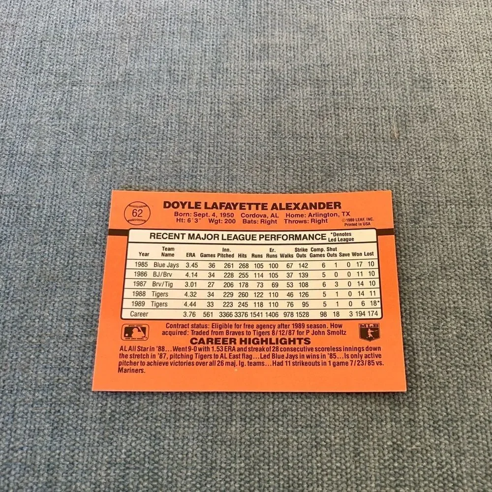 1990 Donruss Detroit Tigers Baseball Card Trading Card